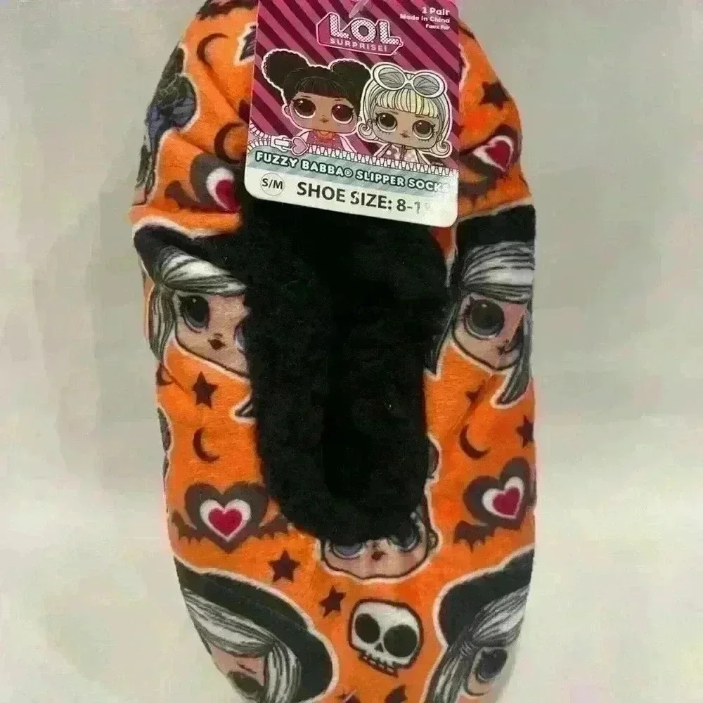 LOL‎ Surprise Fuzzy Babba Slipper Socks Orange Halloween Kids Shoe Size 8-13 S/M